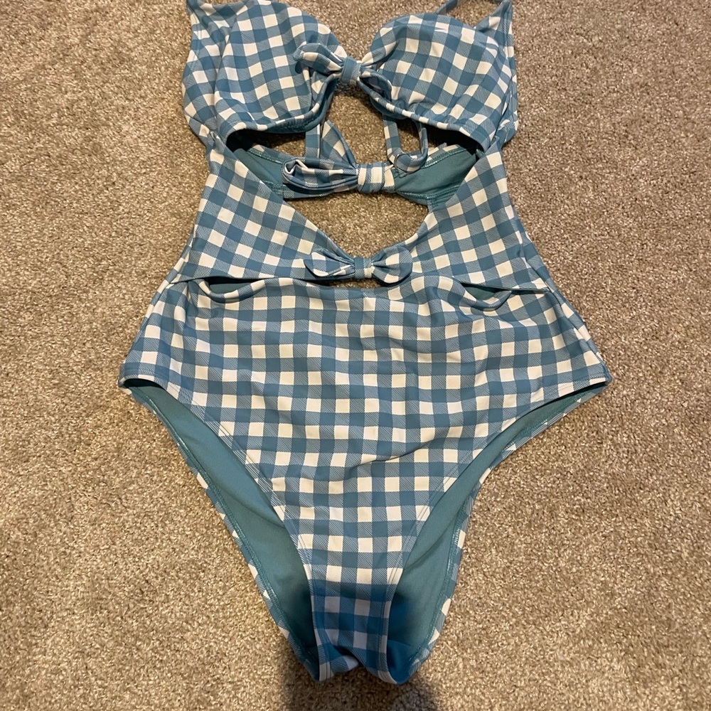 Adore Me Blue and White Checkered One Piece Swimsuit